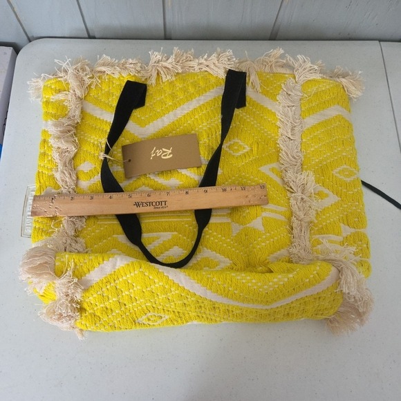 Raj Anthropology Yellow Black Fringe Embrodiered Leather Shoulder Bag Tote Purse - Picture 15 of 16
